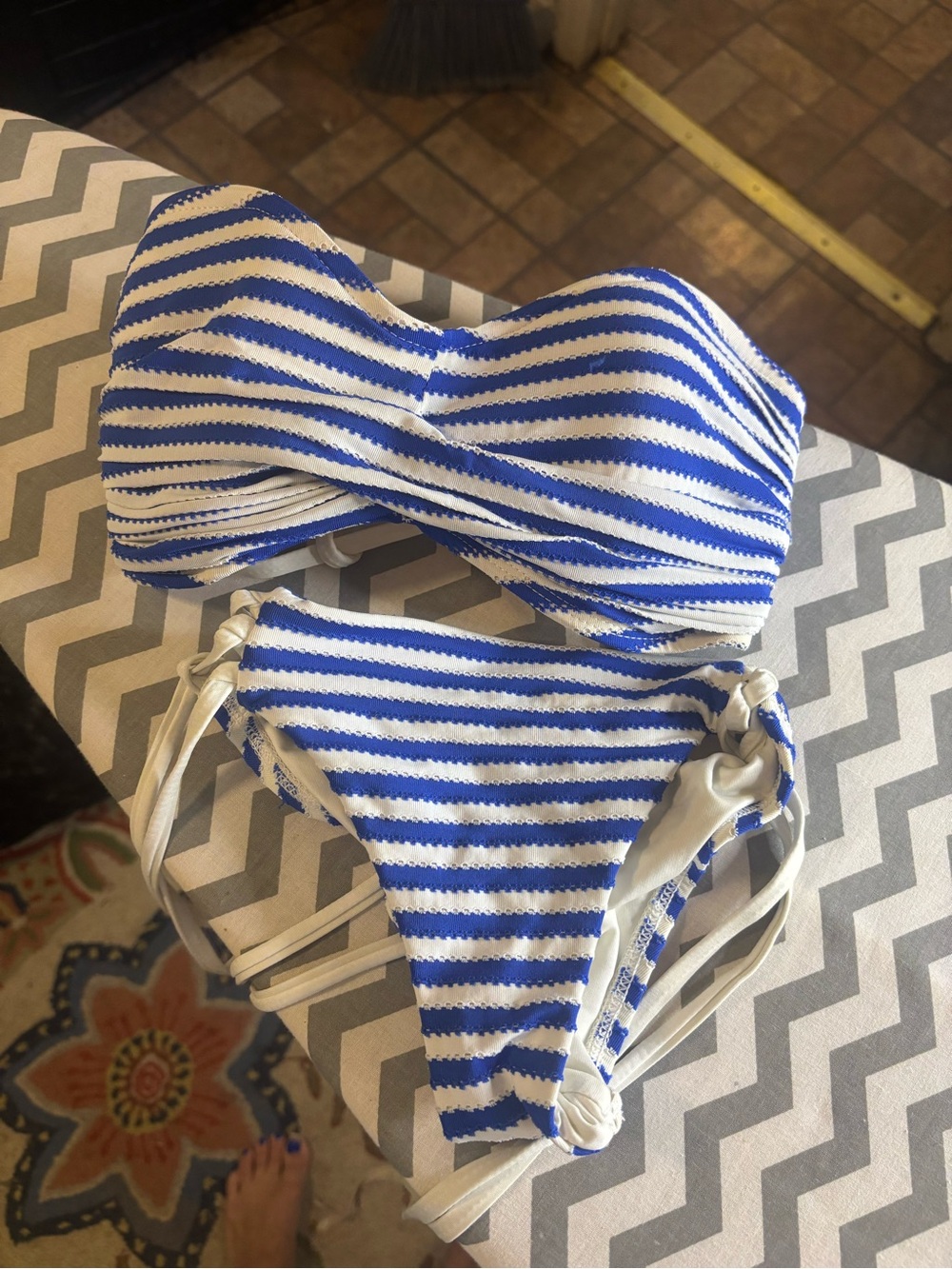 Vitamin A Blue and White Striped Bandeau Bikini